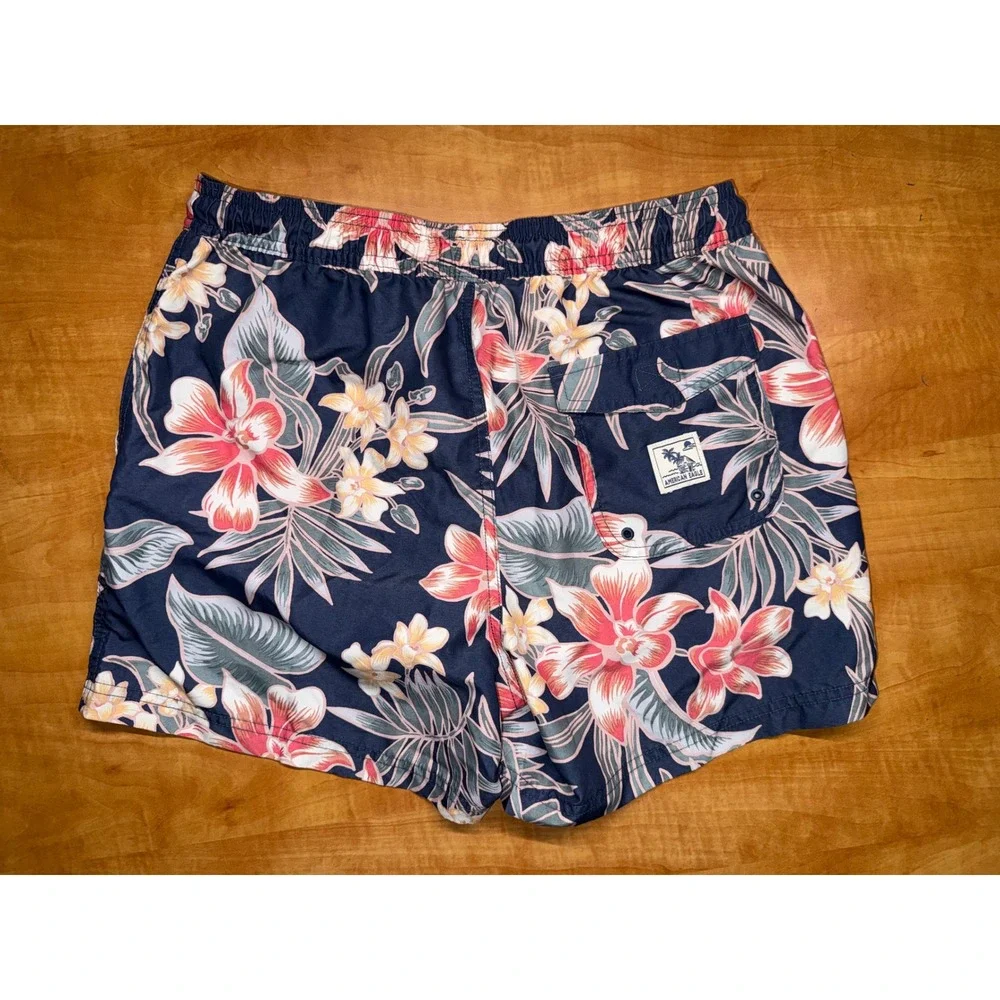 American Eagle Mens Navy Floral Swim Trunks Tropical Hibiscus Board Shorts Small